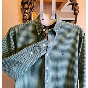 Vintage Ralph Lauren Blake Button Down Shirt Mens XL Green Blue Plaid Polo Pony